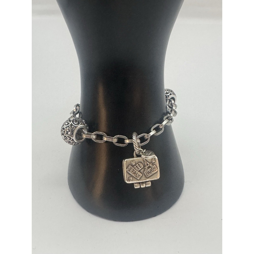 Sterling Silver Charm Bracelet Italy Paris Travel Suitcase Bead Style